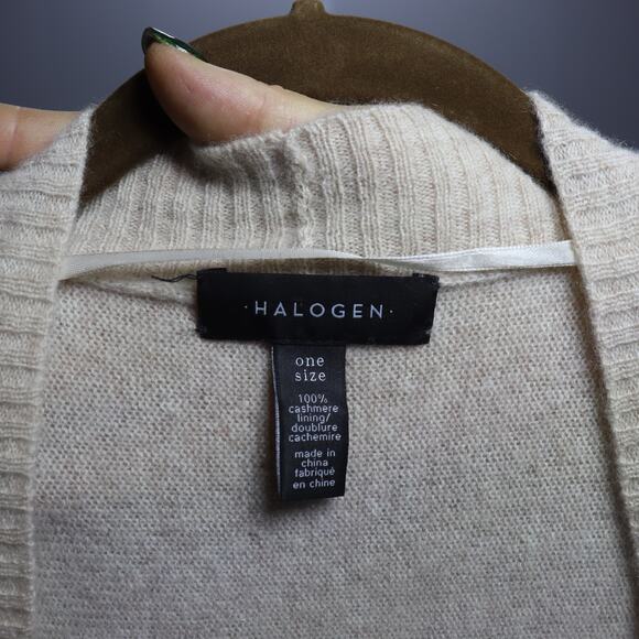 Halogen 100% Cashmere Open Front Cardigan One Size Beige - Picture 4 of 4